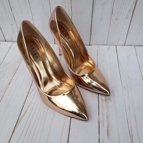 NEW! AKIRA Gold Pointy Toe Heels - Picture 4 of 6